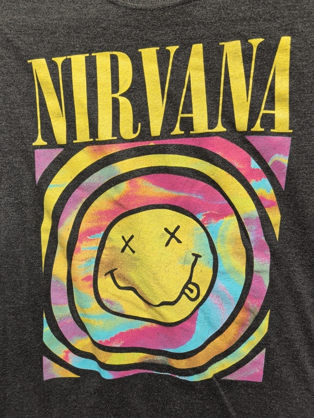 NIRVANA Multicolor Tie-Dye Smiley Tee - Yellow Pink Blue